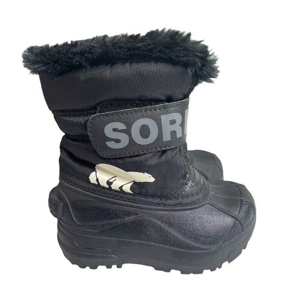 Sorel 1869561010 Kids Black Faux Fur Trim Waterproof Snow Commander Boots Sz 8